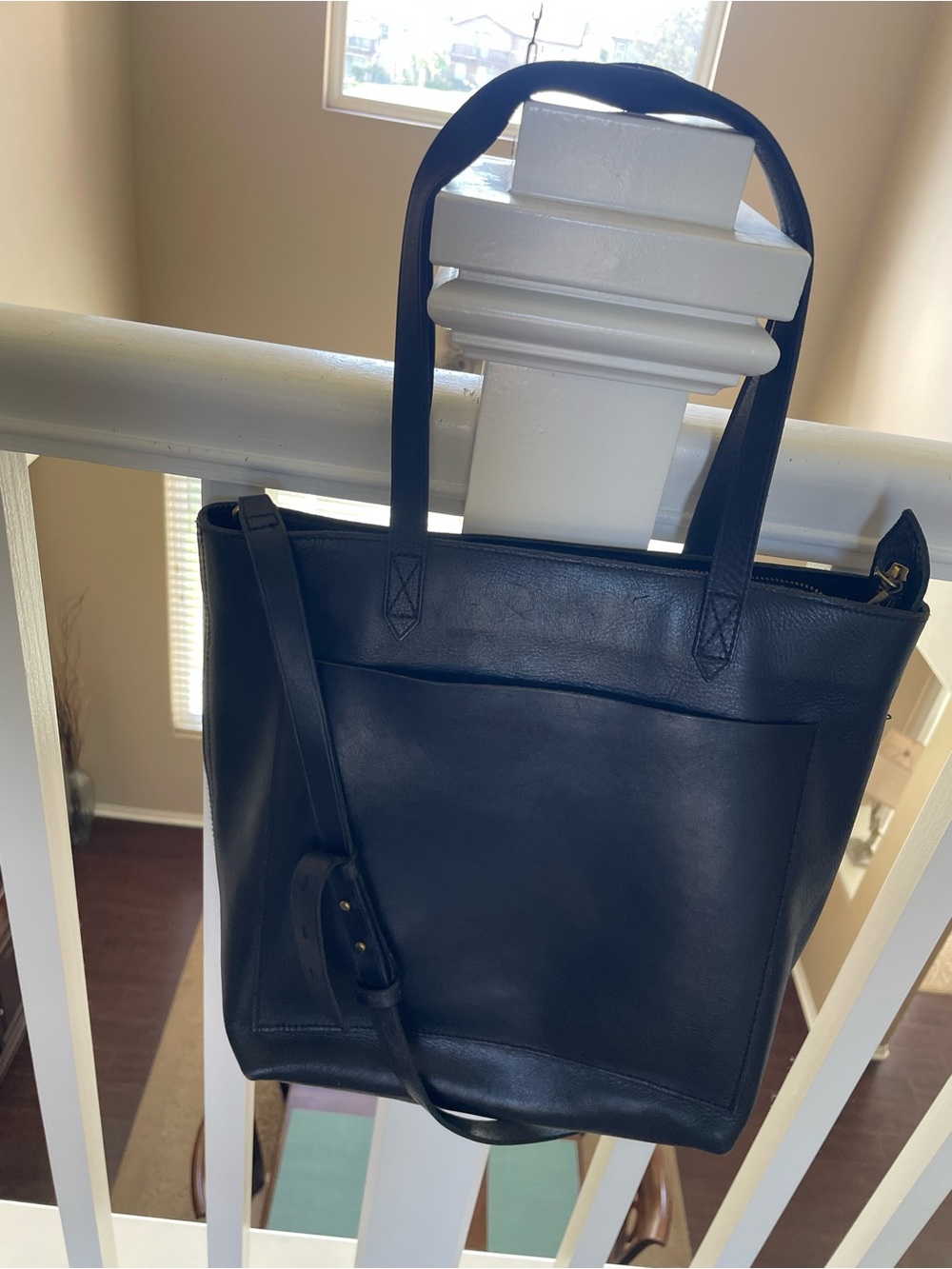 Used Madewell Black Leather Tote with Zip Top